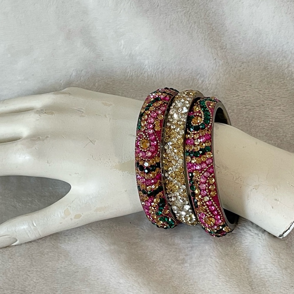 Vintage wedding bangle, bracelets, rhinestone, glitter silver gold bright - Picture 2 of 8